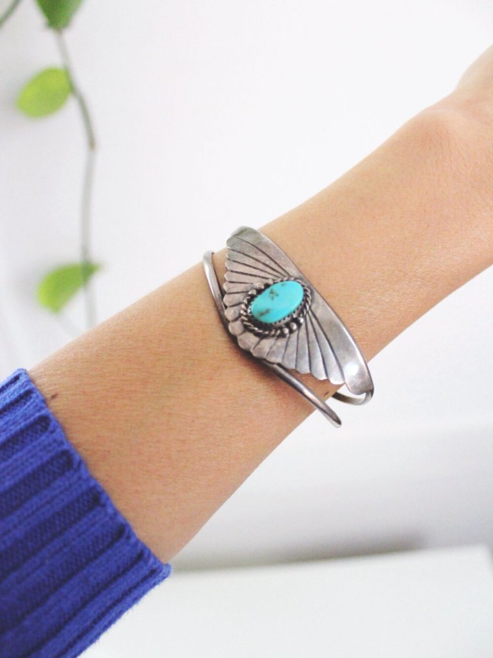 Vintage Native American Navajo Turquoise Sterling Silver Cuff Bracelet W. Begay - Picture 3 of 9